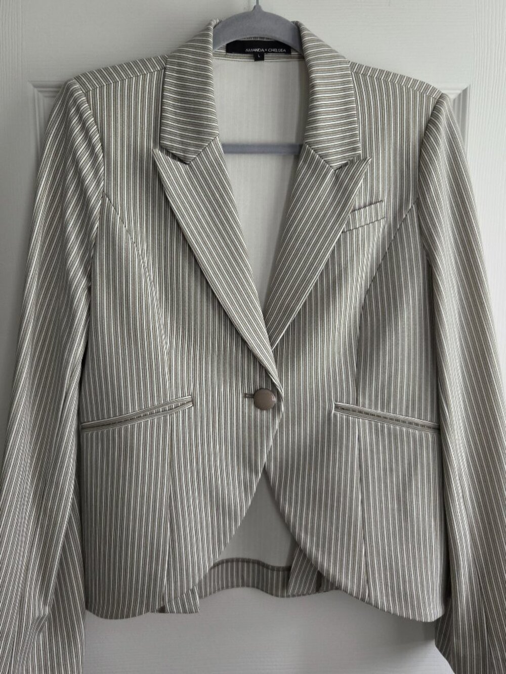 Amanda & Chelsea striped ponte stretch blazer jacket NWOT size L (WHBM style)